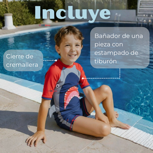 Traje de baño Enterito Con Cremallera  Niño de 2 a 6 años Red Shark