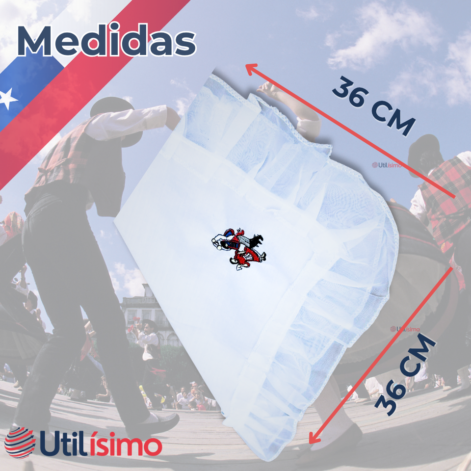 Pack 6 Pañuelos Baile Cueca 36 CM Con Bordes Bordado Pareja Fiestas Patrias