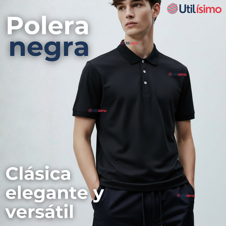 Polera Pique Premium 200g Manga Corta 100% Algodón Textura Suave Chemise Negro Hombre