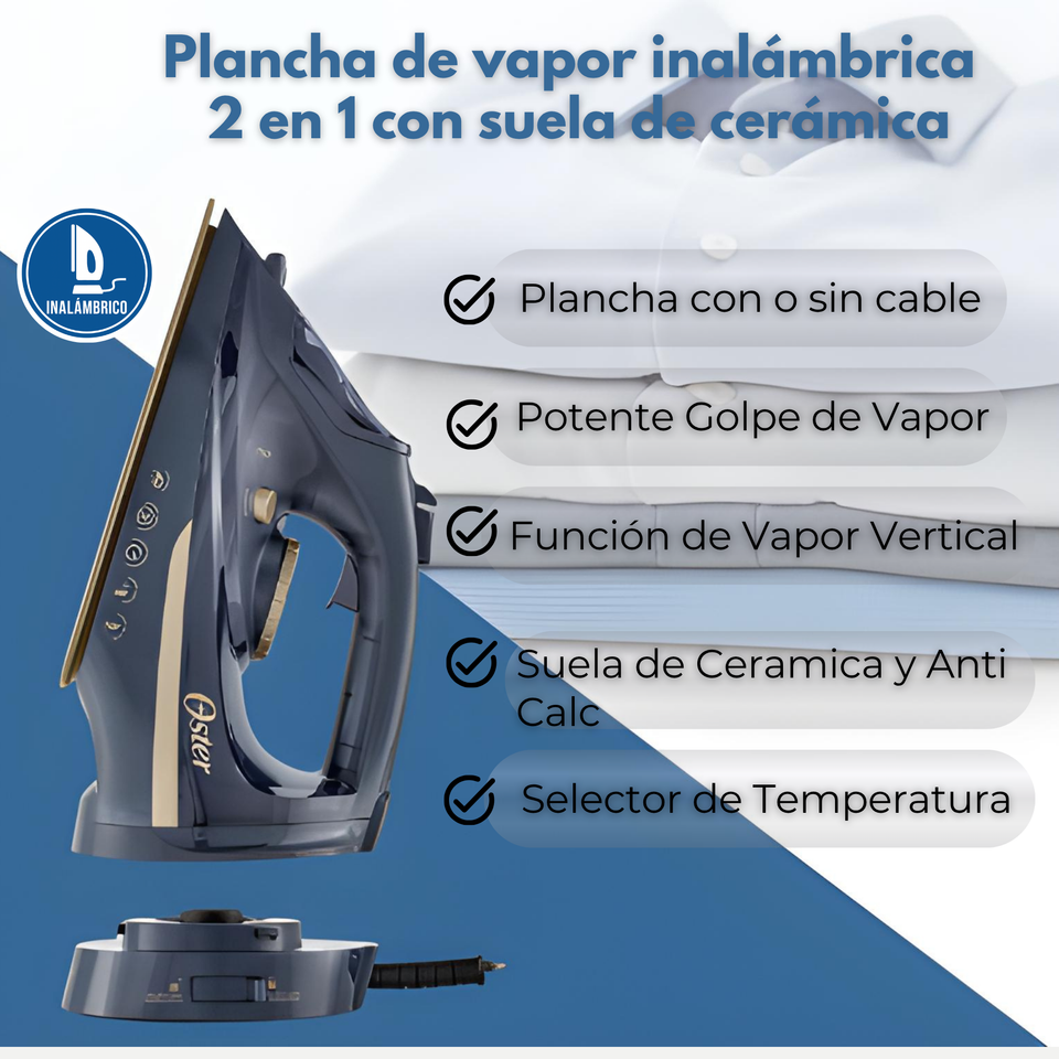 Plancha de vapor inalámbrica Oster® 2 en 1 con suela de cerámica GCSTCC5000