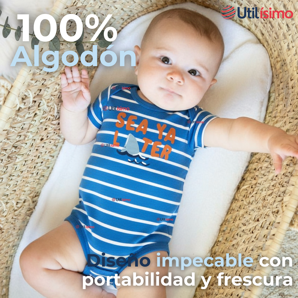 Pack 5 Bodys Niño Sin Manga Tedmimak 100% Algodón Baby shark