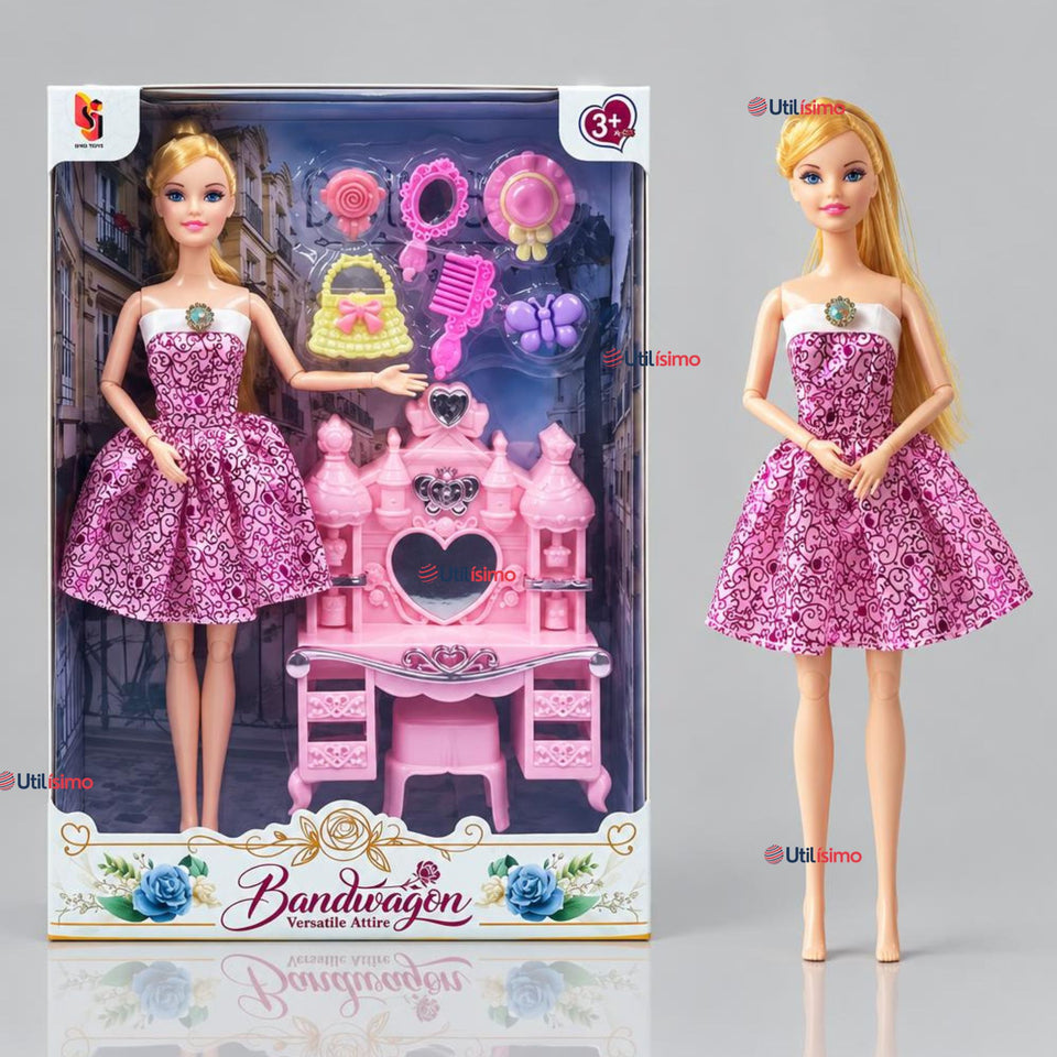 Juguete Muñeca Fashion Articulada Tocador y Accesorios