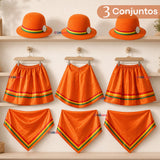 Pack 3 Trajes Nortinos Niña 3 piezas Naranja Baile Típico Fiestas Patrias