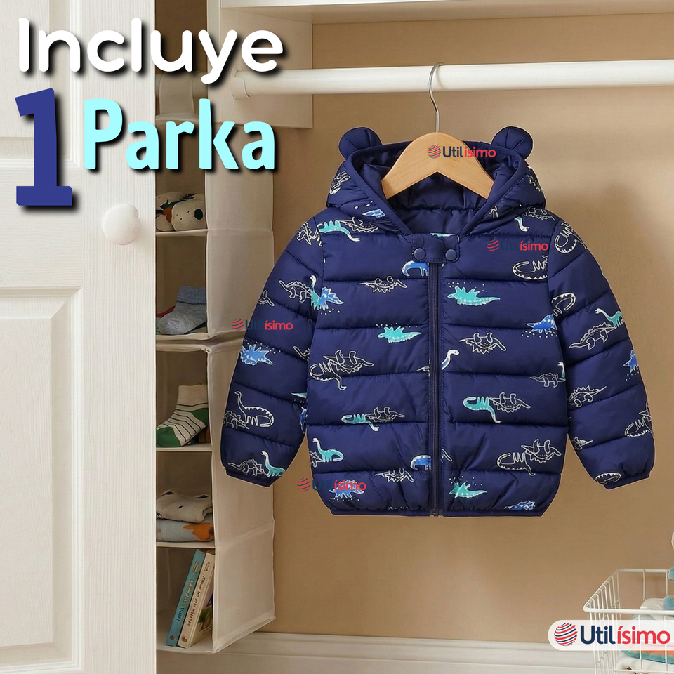 Parka Con Capucha Térmica Poliester Niño Dinosaurio
