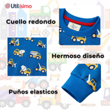 Polerón Algodón Cuello Redondo Niño Azul Claro Grúa
