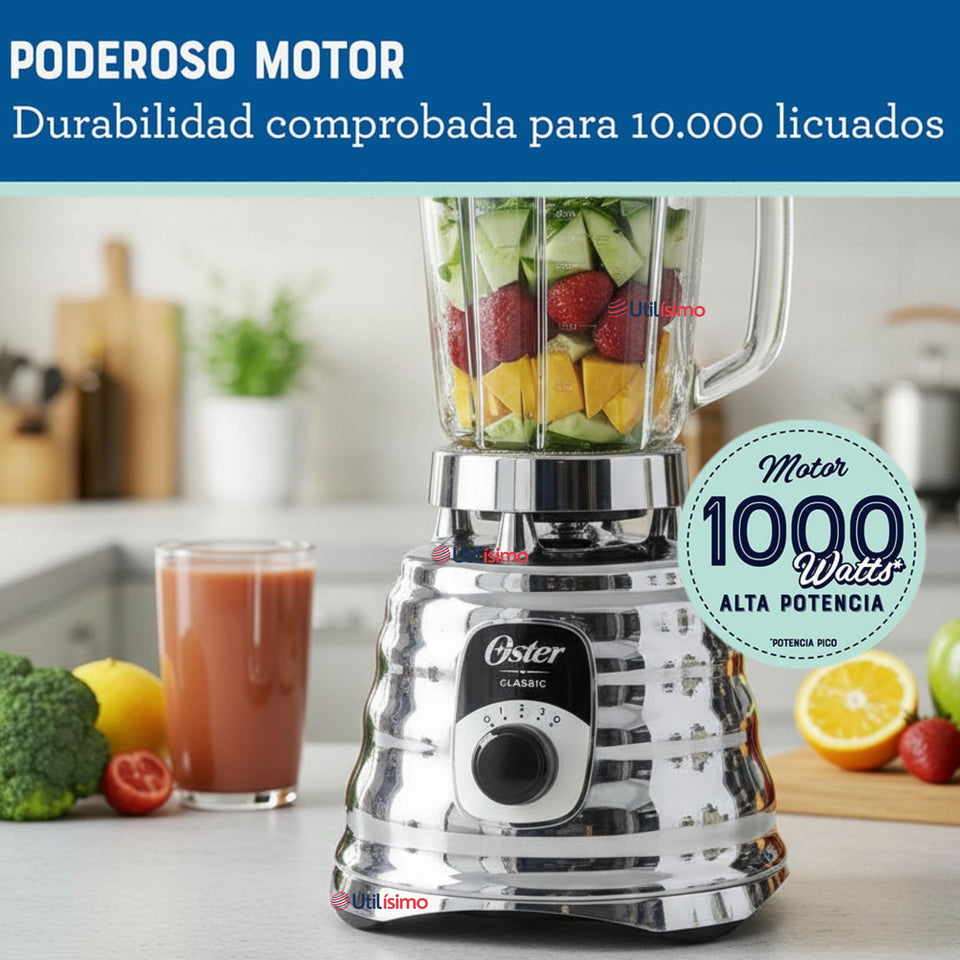 Licuadora clásica Oster® cromo con perilla ergonómica de 3 velocidades BLST4655