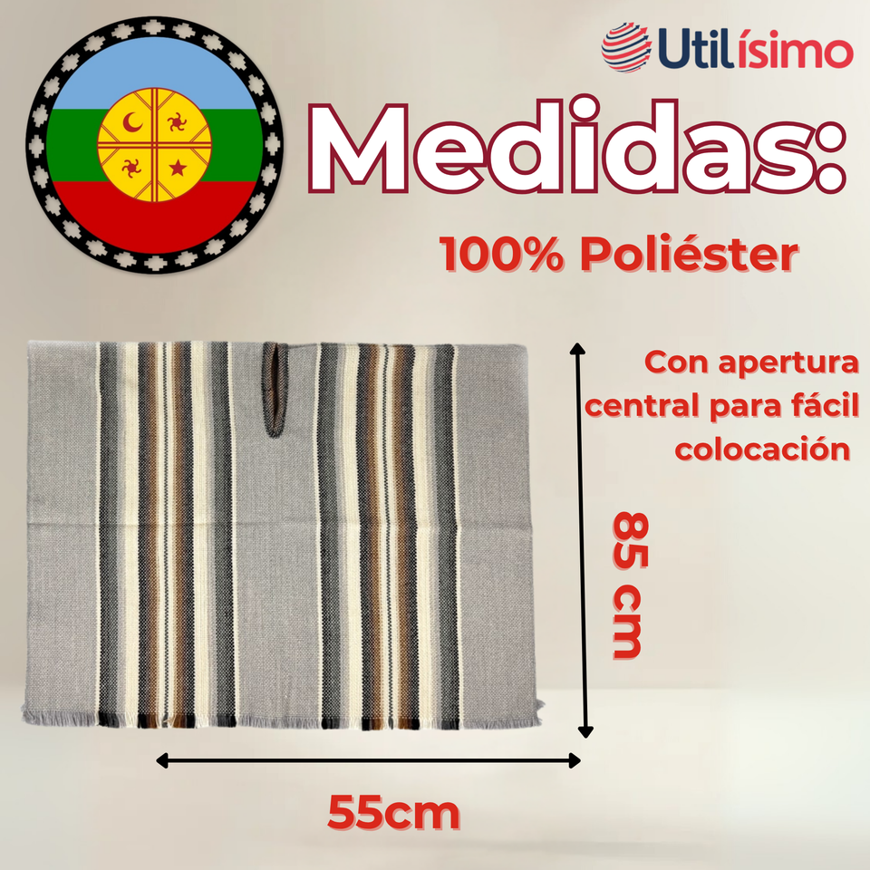 Poncho Manta Mapuche LANA GRUESO 85x55CM Fiestas Patrias