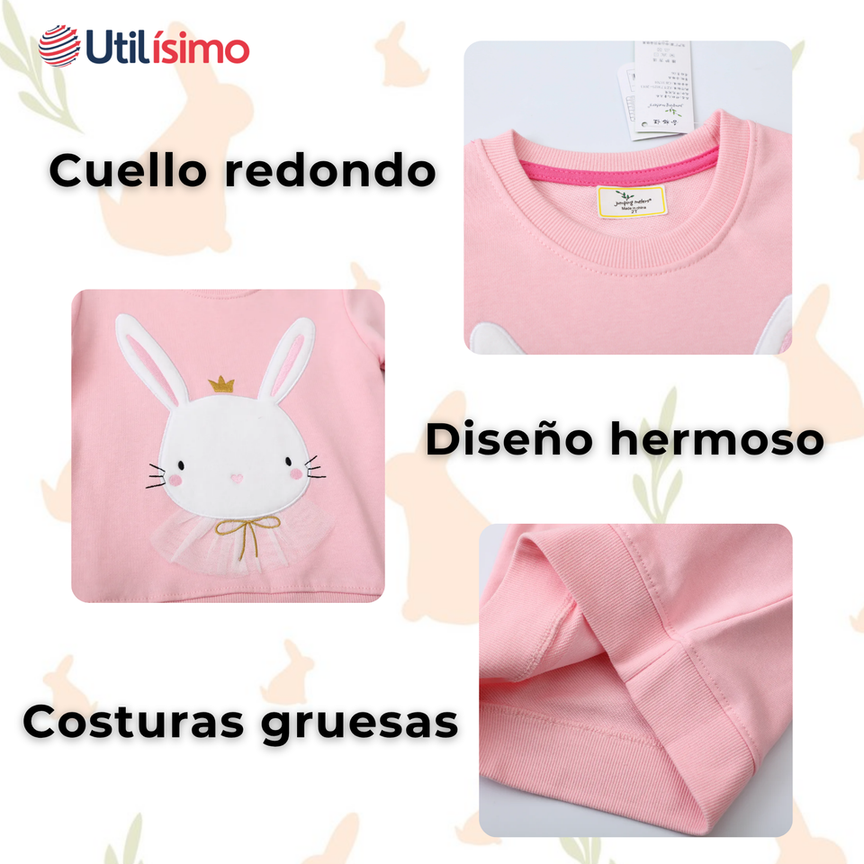 Polerón Cuello Redondo Niña Rosado Conejito