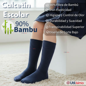 Calcetín Escolar Corto Bambú Azul Niño y Nina