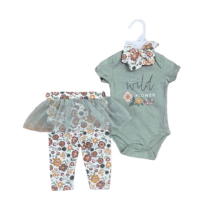 Set 3 Piezas Body Calza con Falda y Turbante de Algodón para bebés niñas Jump Kids