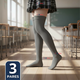 Pack 3 Bucaneras Escolares Calcetines Acrílico Gris Premium Niña y Juvenil
