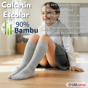 Calcetín Escolar Corto Bambú Gris Niño y Nina