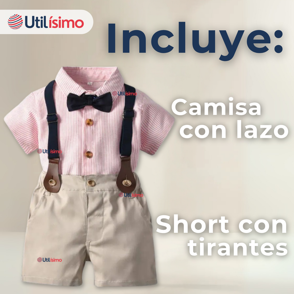 Conjunto de Vestir con Tirantes Camisa Pantalón Corto Algodón Niño