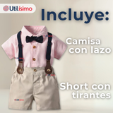 Conjunto de Vestir con Tirantes Camisa Pantalón Corto Algodón Niño