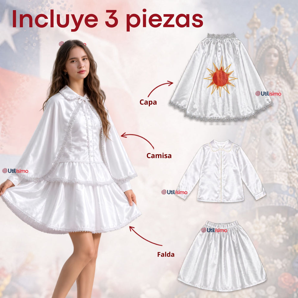 Traje Tirana Diablada Blanco 3 Piezas Juvenil Baile Típico Fiestas Patrias