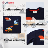 Polerón Algodón Cuello Redondo Niño Azul Grúa