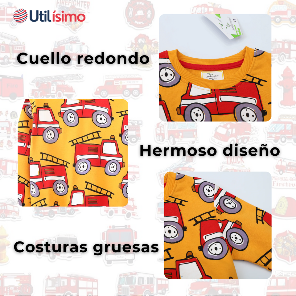 Polerón Algodón Cuello Redondo Niño Mostaza Bomberos