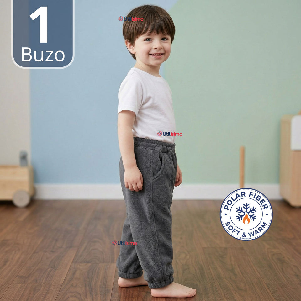 Buzo Solo Pantalón Gris Bebé Niño Forrado Polar