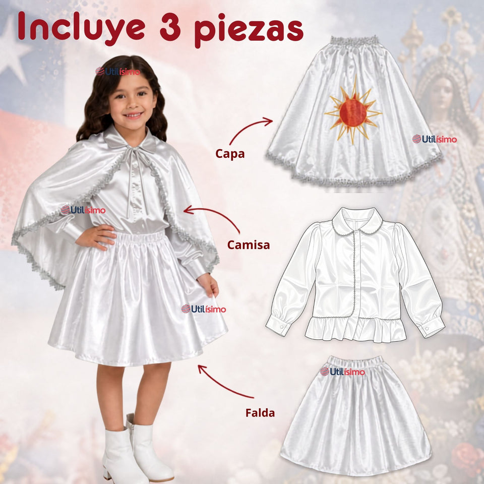 Traje Tirana Diablada Blanco 3 Piezas Niña Baile Típico Fiestas Patrias