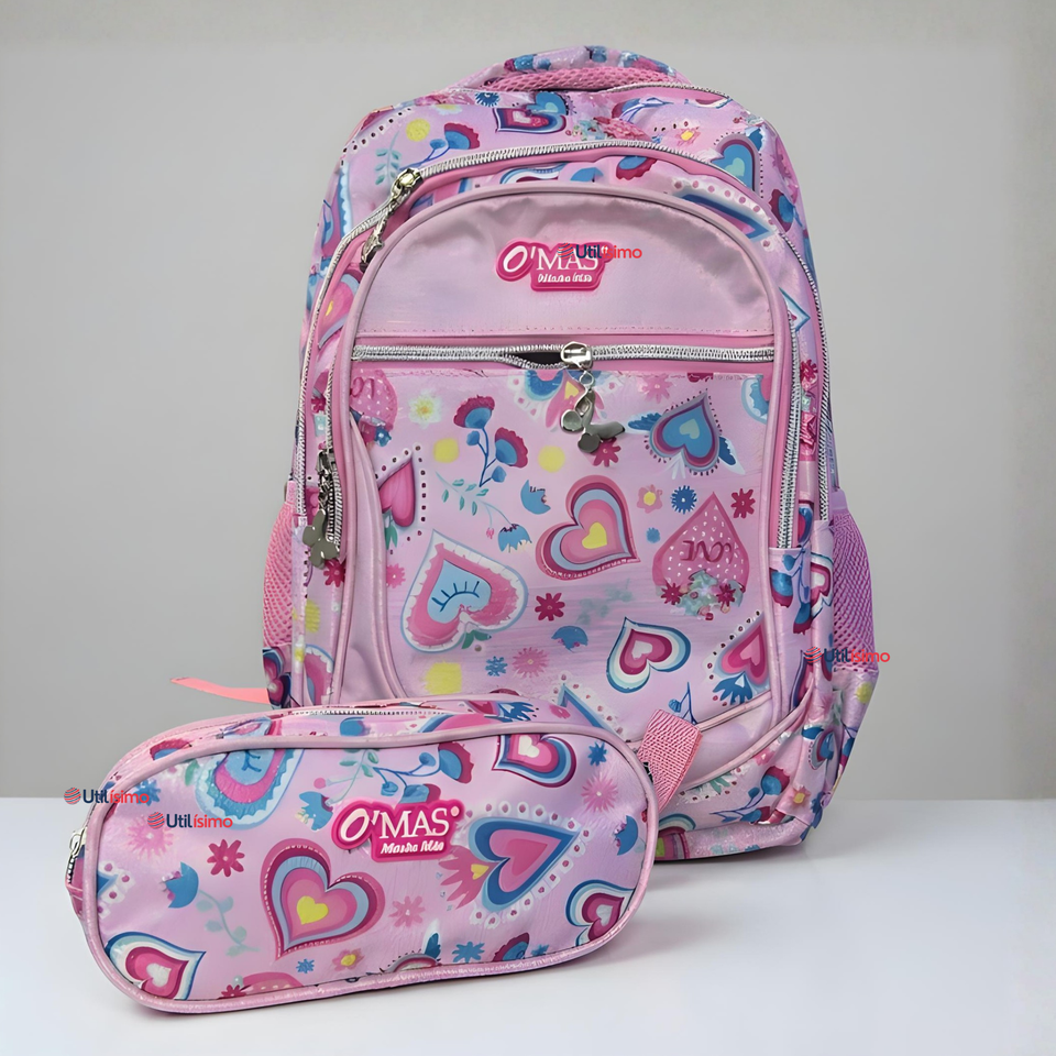 Mochila Escolar Con Estuche 43cm Tela Oxford Impermeable Niña
