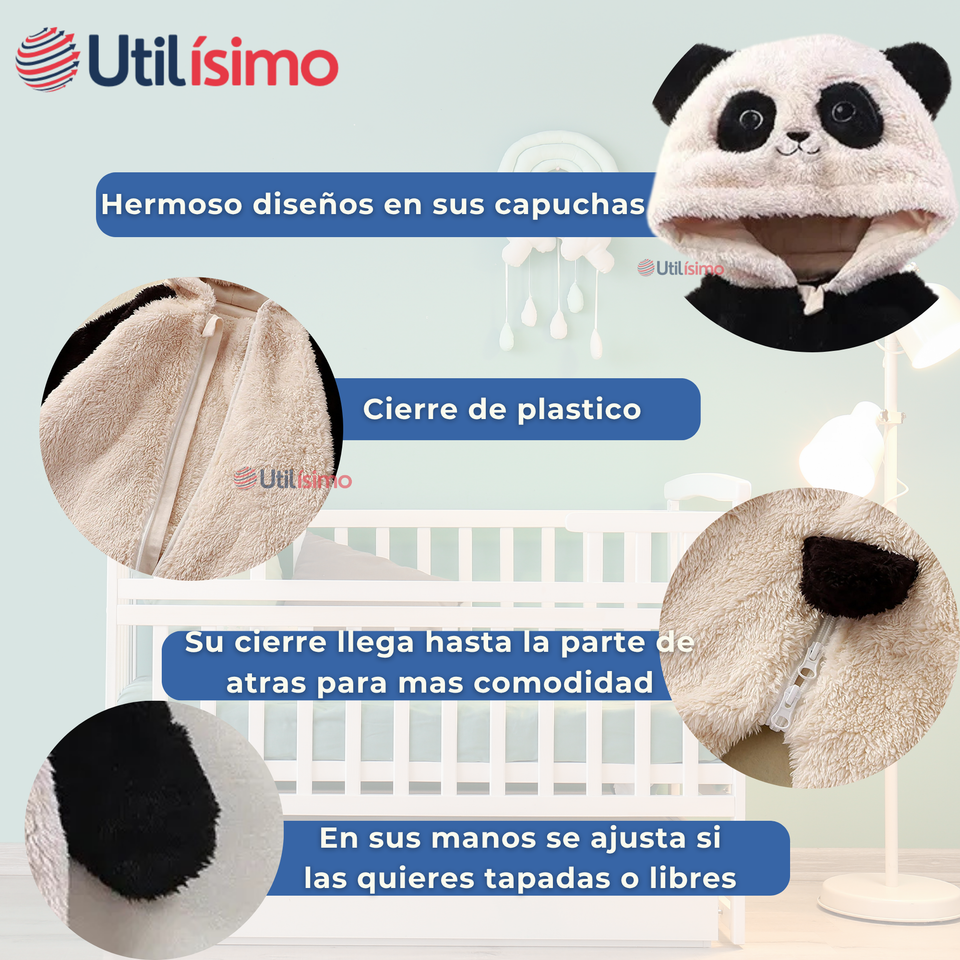 Enterito Panda con Capucha bebe Polar Blanco y Negro