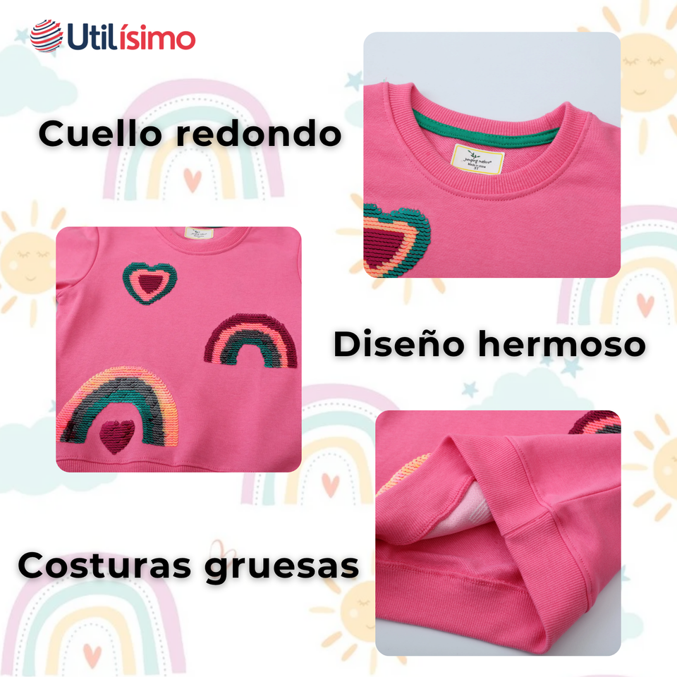 Polerón Cuello Redondo Niña Fucsia Arcoiris