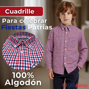 Camisa Huaso Cuadrillé Cuadro Manga Larga 100% Algodón Azul Rojo Casual