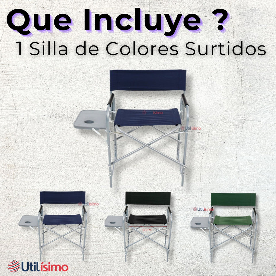 Silla Plegable De Playa Camping con Mesa Lateral Diseño Unicolor