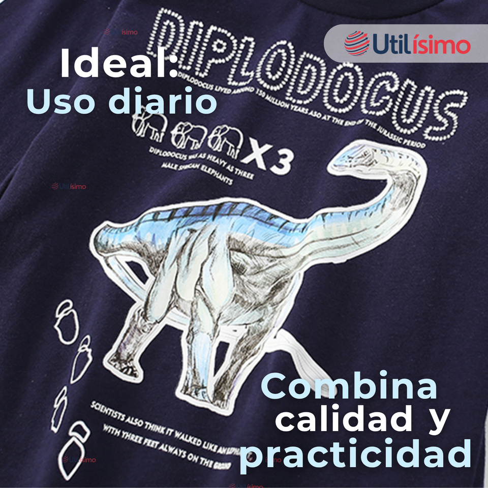 Polera Manga Larga Niño 100% Algodón Dinosaurio Azul Camiseta