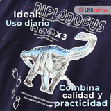 Polera Manga Larga Niño 100% Algodón Dinosaurio Azul Camiseta