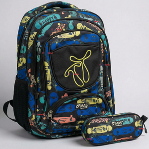 Mochila Escolar Bolso Con Estuche 43Cm Tela Oxford Niño Happy Skate