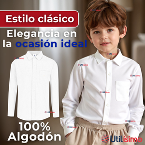 Camisa Casual De Vestir Manga Larga Cuello Americano 100% Algodón Blanco