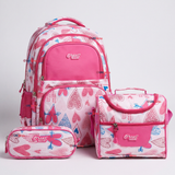 Mochila Escolar + Estuche + Lonchera 43cm Tela Oxford Rosa Corazones Niña