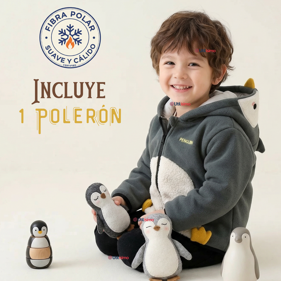 Polerón Polar Con Capucha Invierno Bebé Niño Happy Penguin