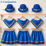 Pack 3 Trajes Nortinos Con Sombreros Niña Baile Típico 3 Piezas Fiestas Patrias Blue Beauty