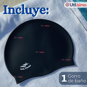 Gorro Gorra Natación Baño Silicona Color Negro 3 Años En Adelante