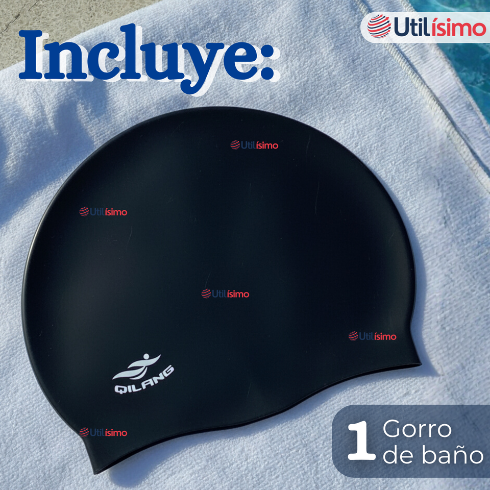 Gorro Gorra Natación Baño Silicona Color Negro 3 Años En Adelante