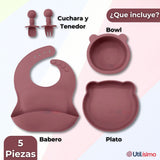 Set De Alimentación Bebé Silicona 5 Piezas De Osito Libre BPA Colores Surtidos