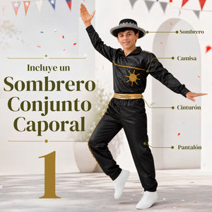 Traje Típico Caporal Negro Con Sombrero Danza Tradicional Fiestas Patrias