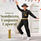 Traje Típico Caporal Negro Con Sombrero Danza Tradicional Fiestas Patrias