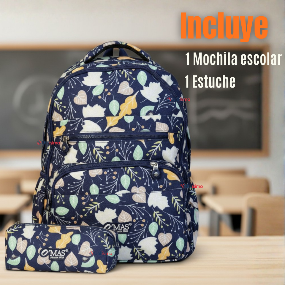 Mochila Escolar Con Estuche 46cm Poliéster Impermeable Niña Juvenil
