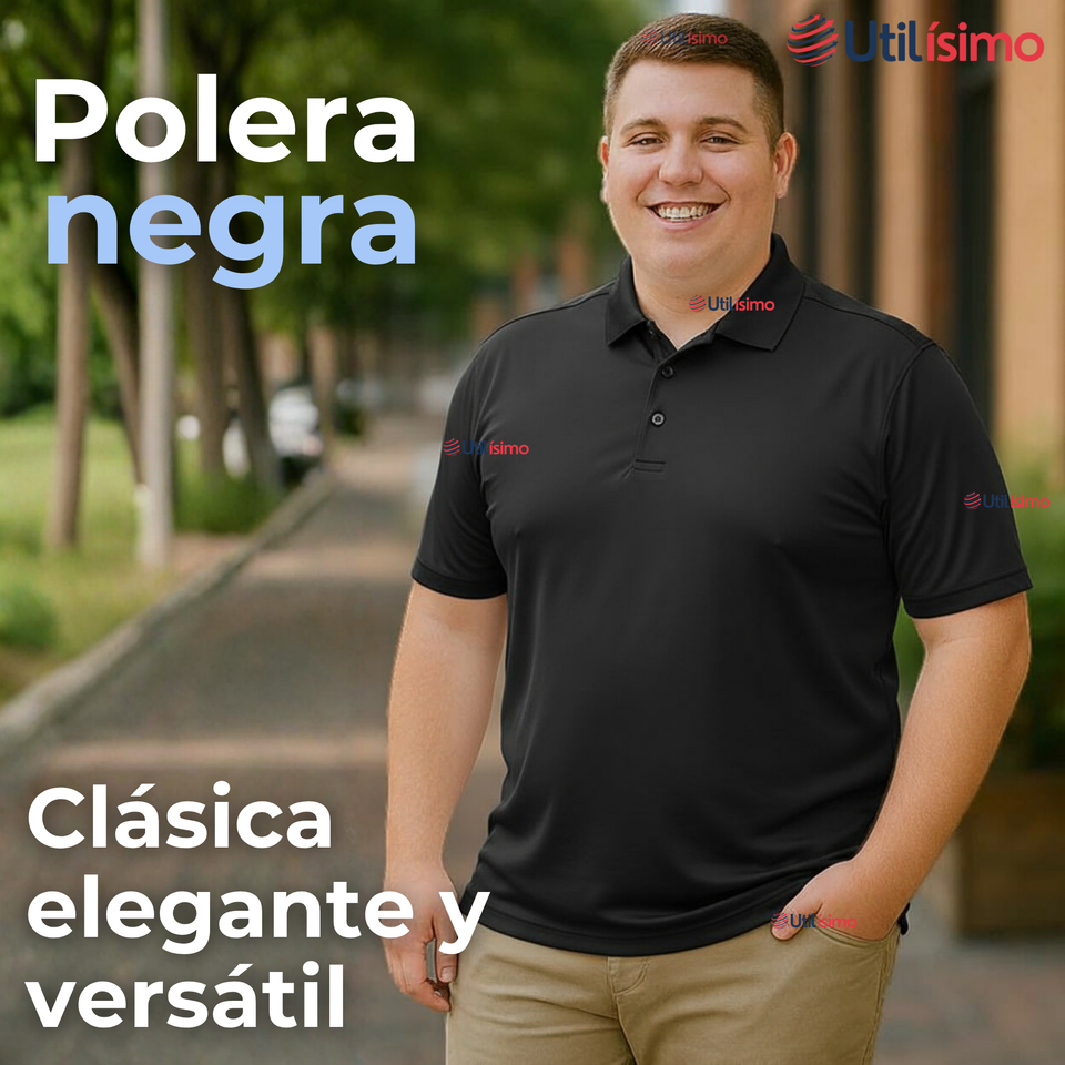 Polera Pique Premium 200g Manga Corta 100% Algodón Textura Suave Chemise Negro Hombre