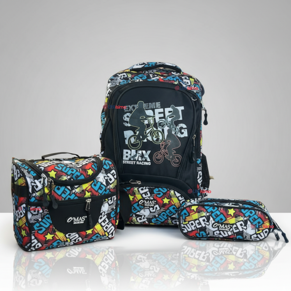 Mochila Escolar Kit Con Estuche y Lonchera 43cm Tela Oxford Niño