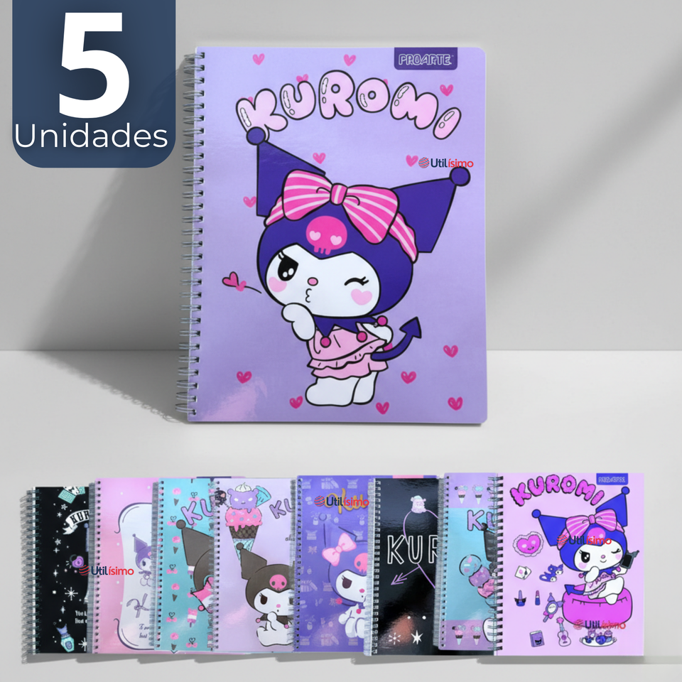 Pack 5 Cuadernos Universitarios Kuromi Proarte 7mm 100 Hojas Diseños Surtidos
