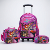 Mochila Escolar Con Ruedas + Estuche + Lonchera 46cm Desmontable Poliéster Fucsia Zootopia Niña