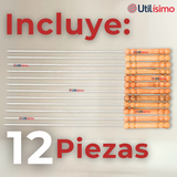 Pack 12 Pinchos De 40cm Para Anticuchos Brochetas Asados Mango De Madera