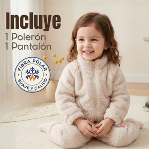 Conjunto 2 Piezas Buzo Polerón Pantalón Bebe Niña Poliéster Beige