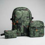 Mochila Escolar + Estuche + Lonchera 49cm Tela Oxford Verde Militar Niño