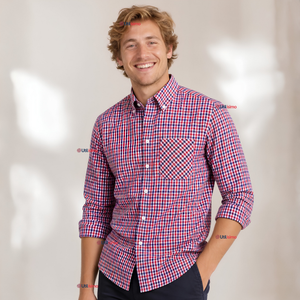 Camisa Huaso Cuadrillé Cuadro Manga Larga 100% Algodón Azul Rojo Casual