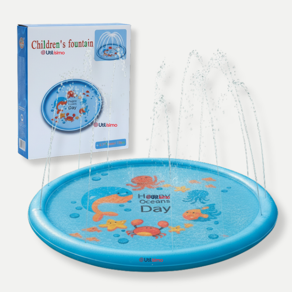 Alfombra De Agua Piscina A Chorros Cascada Niños Color Celeste 170cm